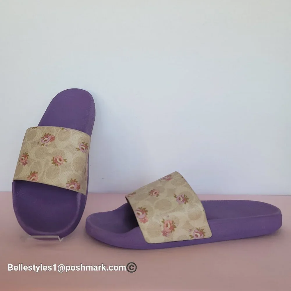 COACH Udele Sport Slide In Signature Canvas w Floral Print-Women’s Size 9B-Sand⭐ - Picture 5 of 16